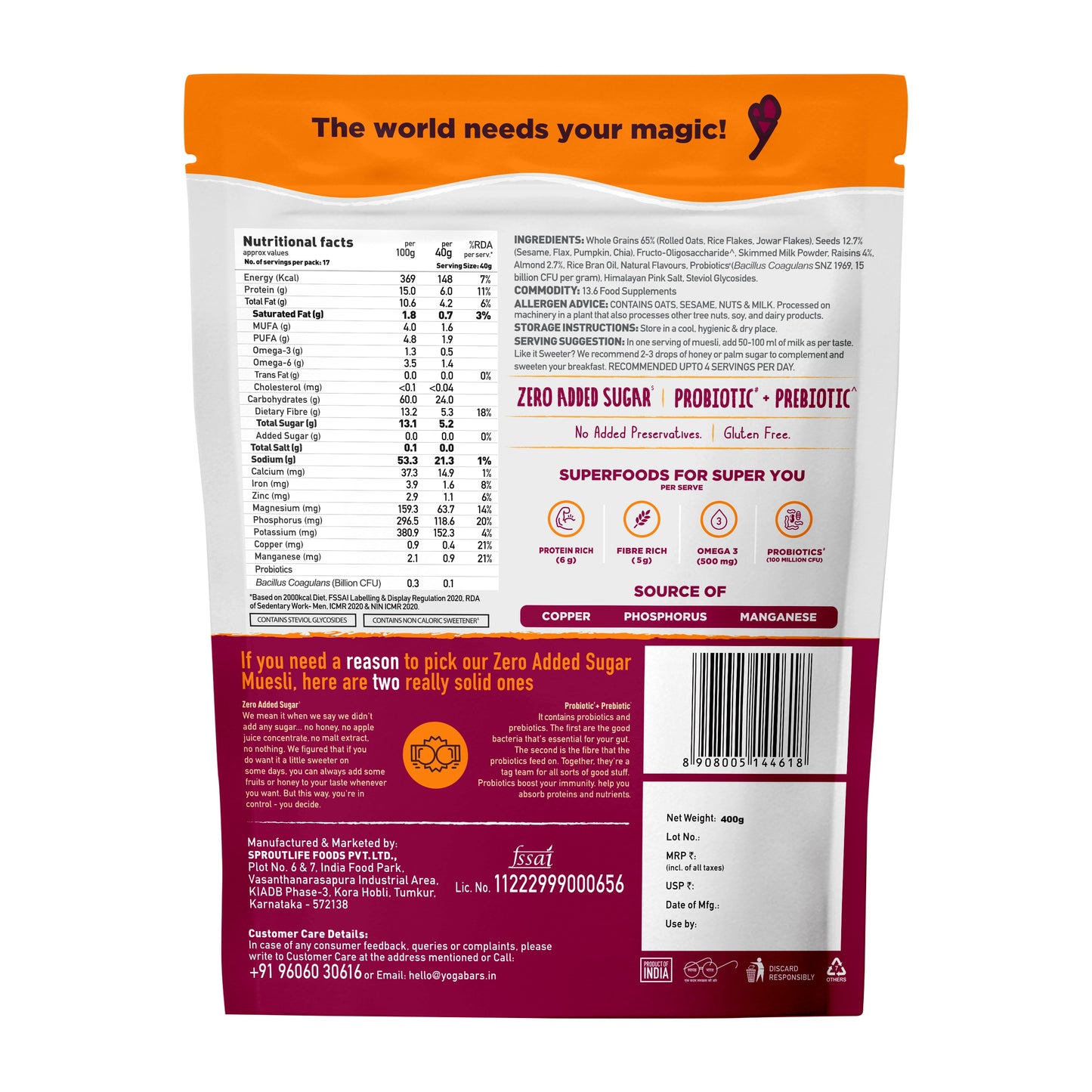No Added Sugar Muesli - Wheat free, filled with seeds