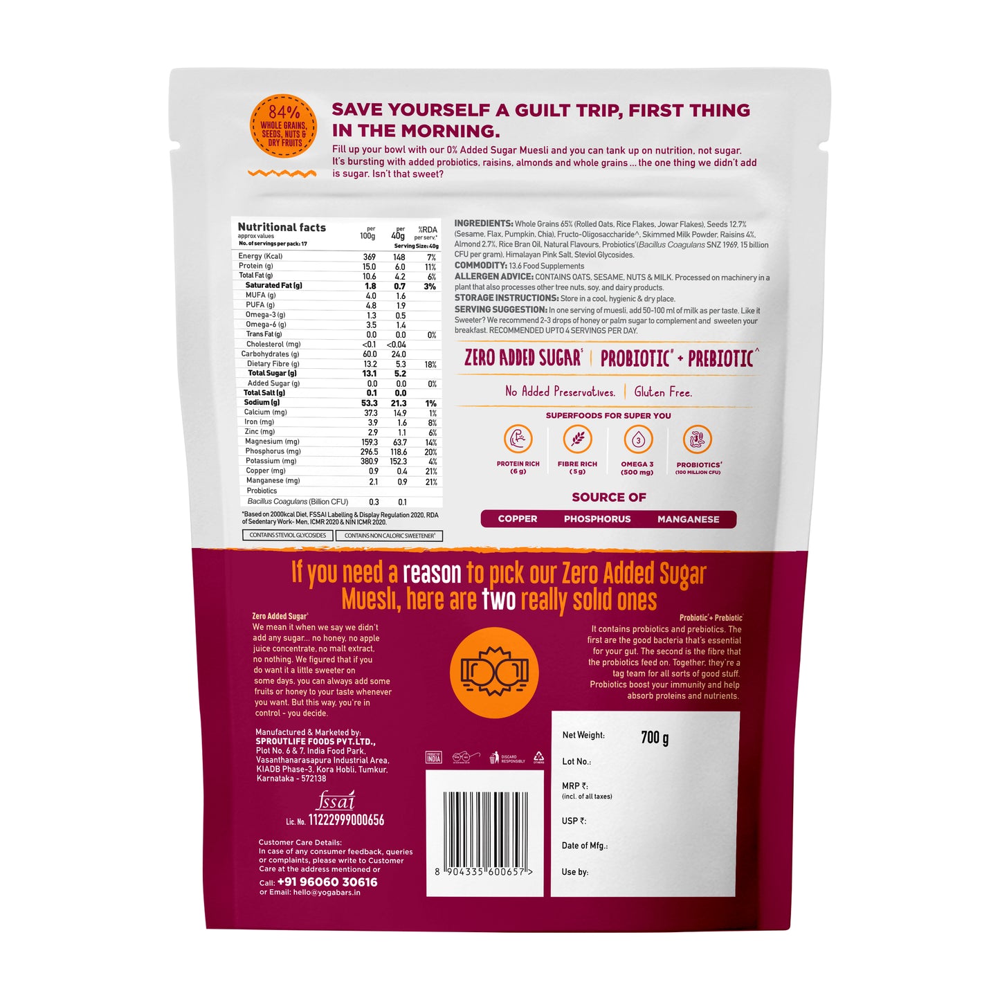 No Added Sugar Muesli - Wheat free, filled with seeds